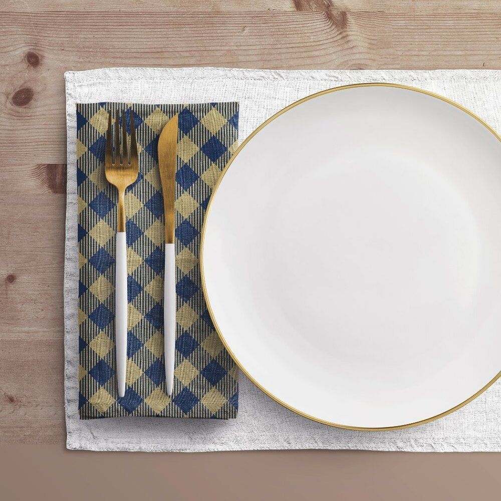 NWT Porter Anna- Navy & Gold Cotton Napkin 8-set, Gingham